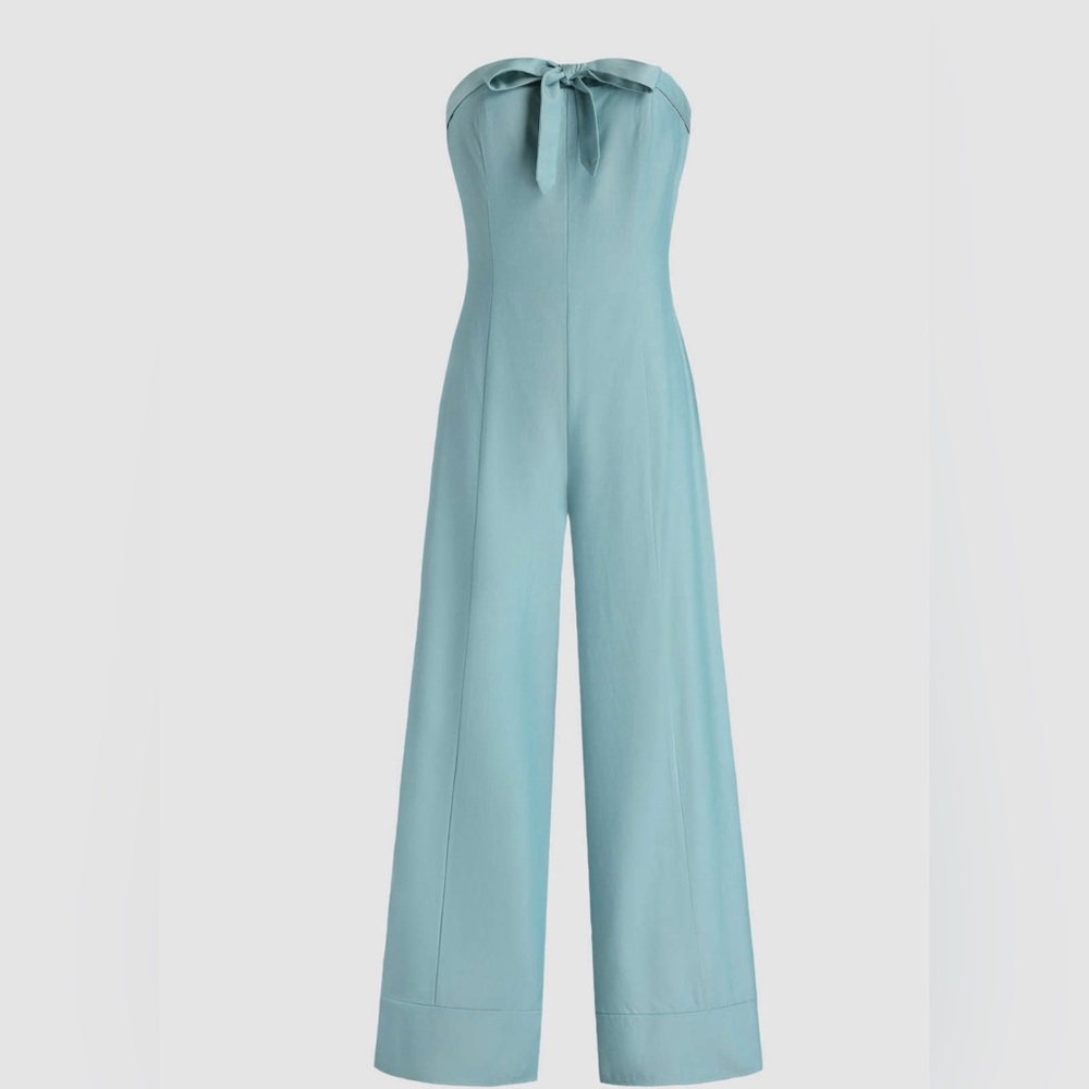 Solid Bow Tie Strapless Jumpsuit - image 2